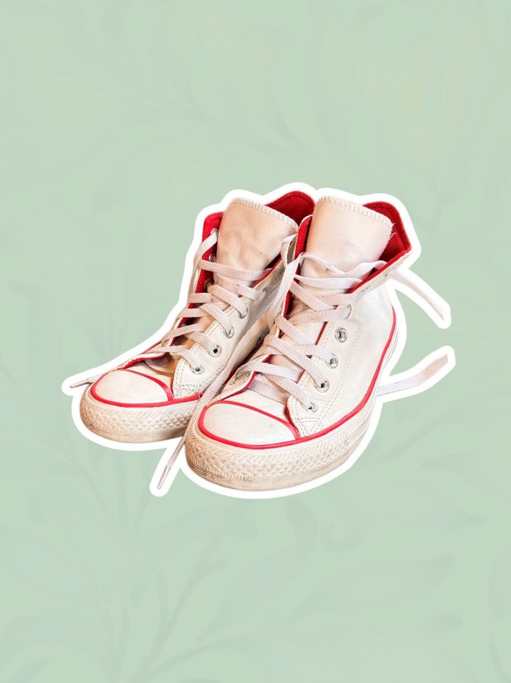 Converse White Canvas High-Top Sneakers with Red Trim